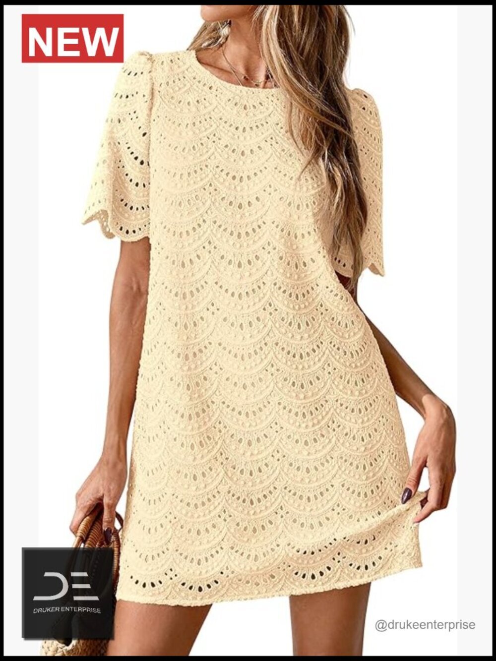 Women's Embroidered Lace Short Sleeve Boho Mini Dress Beach Vacation